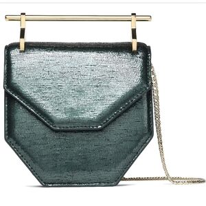 M2Malletier Metallic Leather Clutch/Shoulder Bag, Emerald Green, NWT 